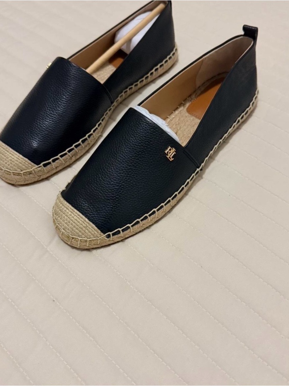 Ralph Lauren Cameryn IV Black Leather Espadrille Flats, US7.5 - Picture 5 of 8